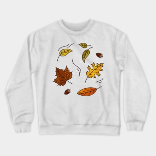 Simple autumn leaves falling acorns orange yellow green minimal cartoon maple tree Crewneck Sweatshirt